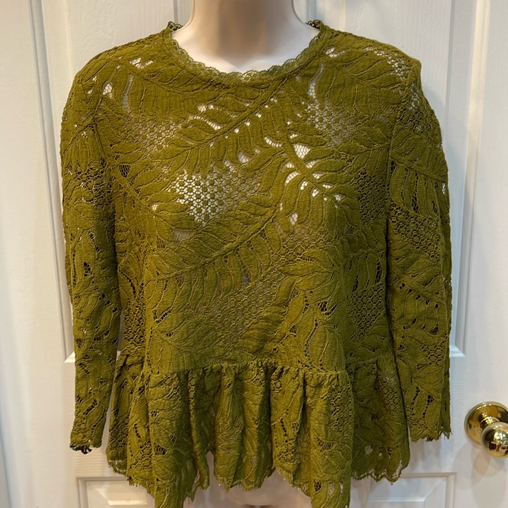 Gorman 10(AU) Fern Green Lacey 3/4 sleeve blouse